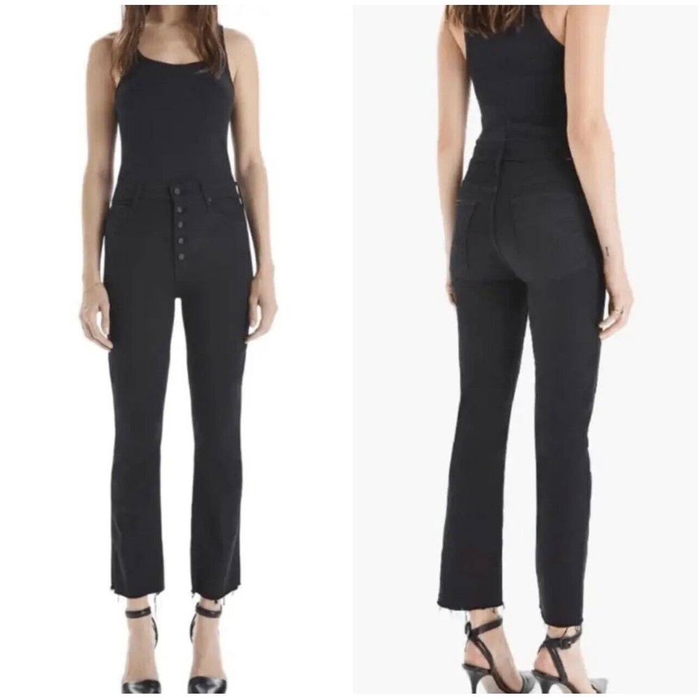 MOTHER The Pixie Dazzler Ankle Fray Jeans Sz 26 Not Guilty Black Button Fly NWT